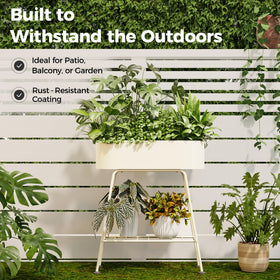 Bamworld outdoor ready plant stand on a patio with weather-friendly finish.