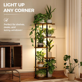 Bamworld acacia wood shelves provide warm, sturdy plant support.