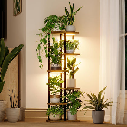 Bamworld plant shelf with grow light overview for compact indoor gardening.