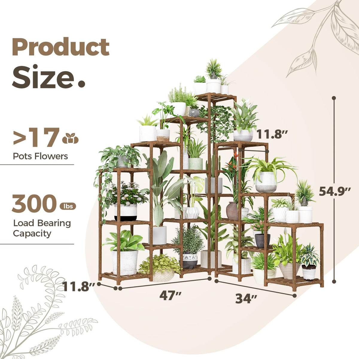 Bamworld plant shelf with large capacity holds 16 pot setups.