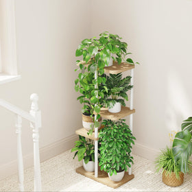 Bamworld plant shelf in white metal with modern design for decor and plants.