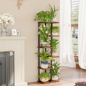 Bamworld 6-tier plant shelf fits vibrant arrangements in living rooms.