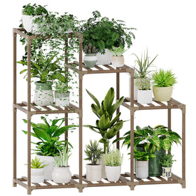 Bamworld 3-tier plant stand displaying multiple pots for sunny indoor spaces.