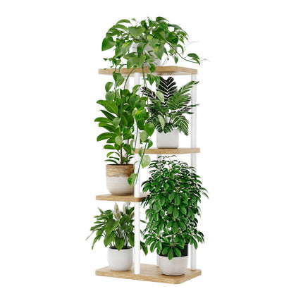 Bamworld 4-tier corner plant stand in white for space-saving indoor display.