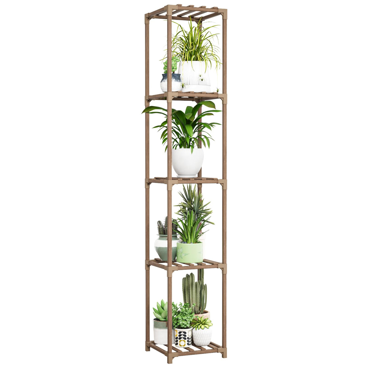 Bamworld plant stand 5-tier corner display showcasing space-saving garden organization.