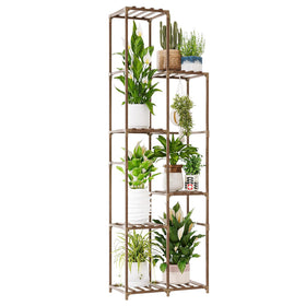 Bamworld wooden plant shelf adds stylish storage and natural charm.