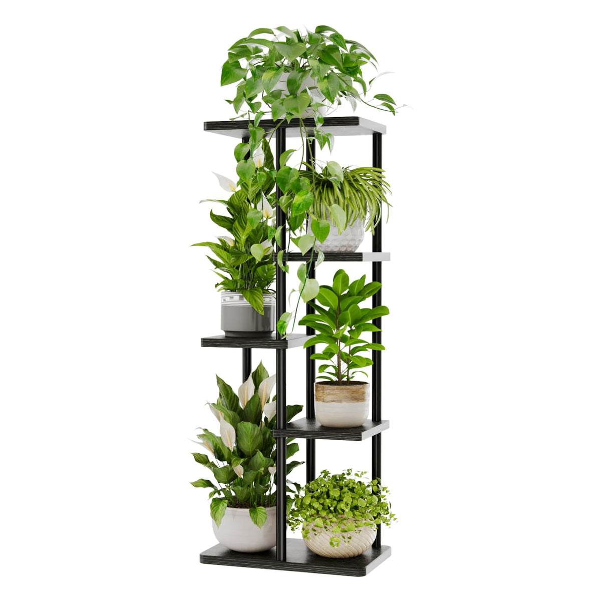 Bamworld corner five-tier plant stand displays succulents in a compact living space