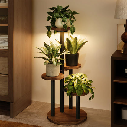 Bamworld plant stand with grow lights, top view showing adjustable LED lighting