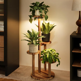 Bamworld plant stand with grow lights creates a compact corner display for thriving plants.