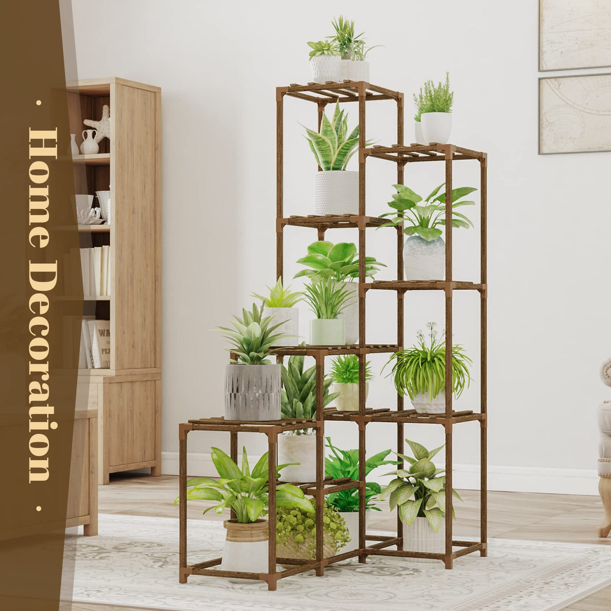 Bamworld multi-level display for multiple plants in living room, balcony, or patio.