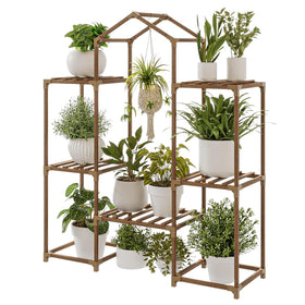 Bamworld plant stand with roof-shaped design for elevated indoor display.