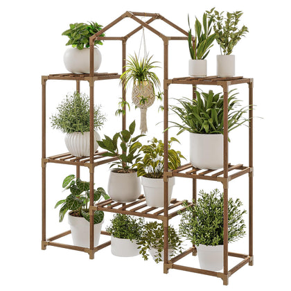 Bamworld plant stand with roof-shaped design for elevated indoor display.