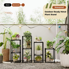 Bamworld Plant Stands balcony garden setup keeps plants organized outdoors.