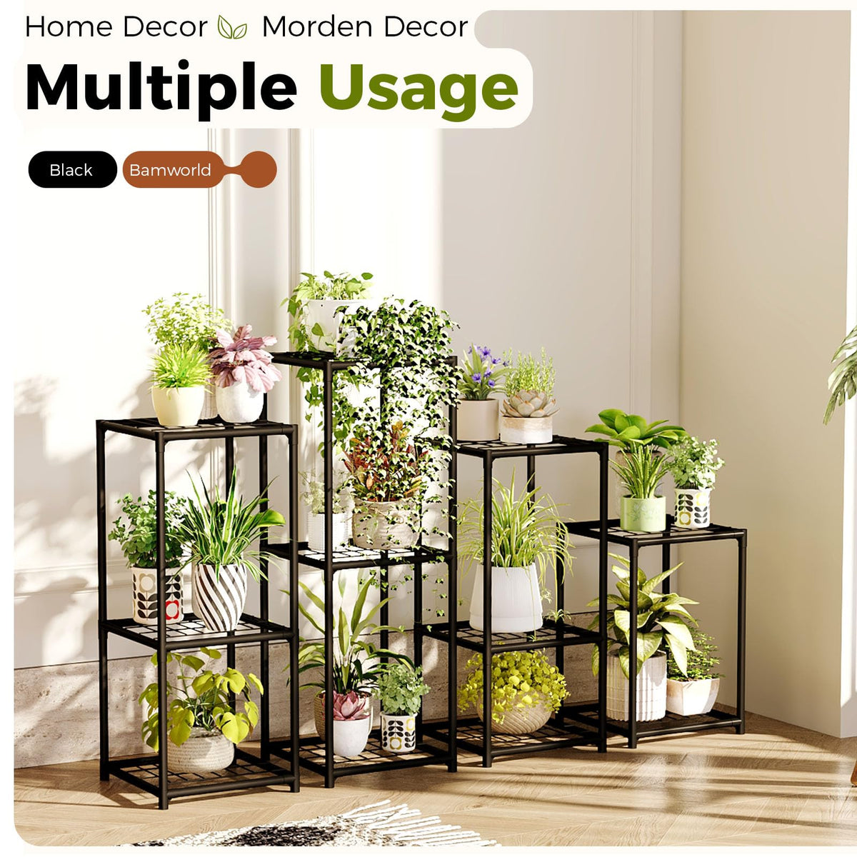 Bamworld Plant Stands living room display highlights indoor greenery with chic, space-saving design.