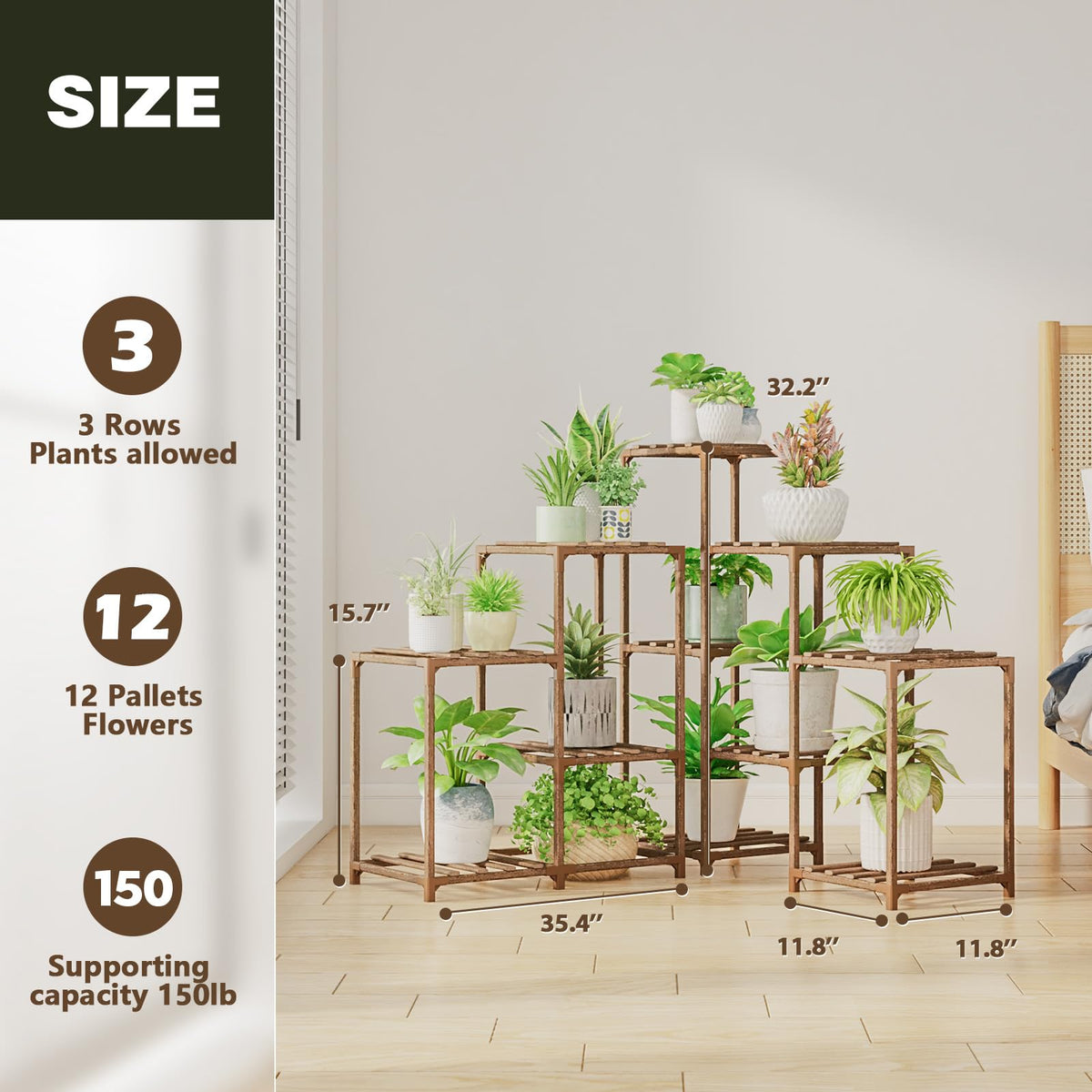 Bamworld plants on a stand enhances a cozy living room corner.