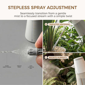Bamworld sprayer featuring a wood grain handle for comfortable gardening.