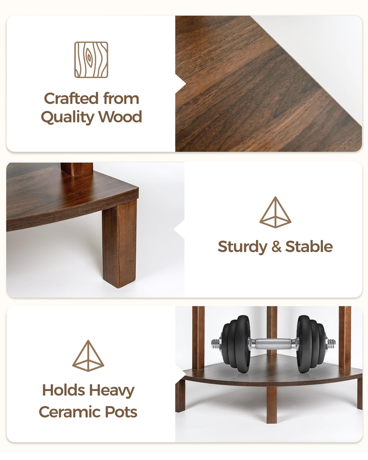 Bamworld stable wooden base keeps heavy pots secure.