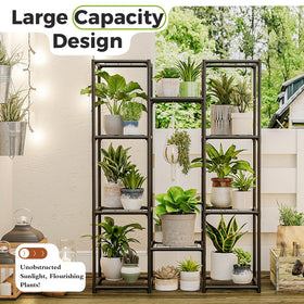 Sturdy metal plant shelf featuring triangular stability for secure display.