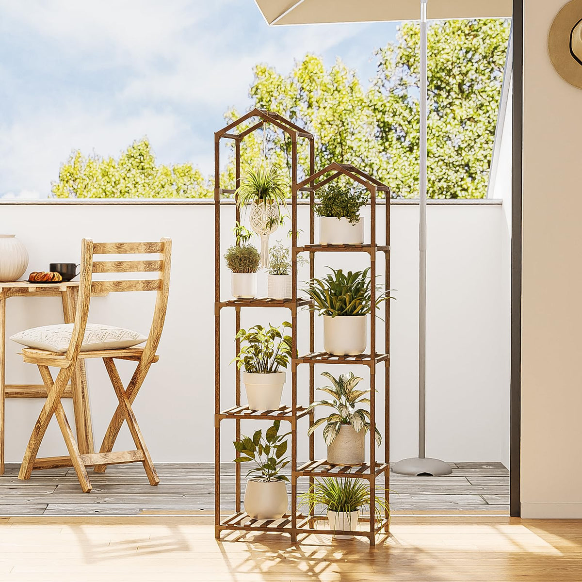 Bamworld tall 6-tier shelf maximizes vertical storage for sun-loving plants