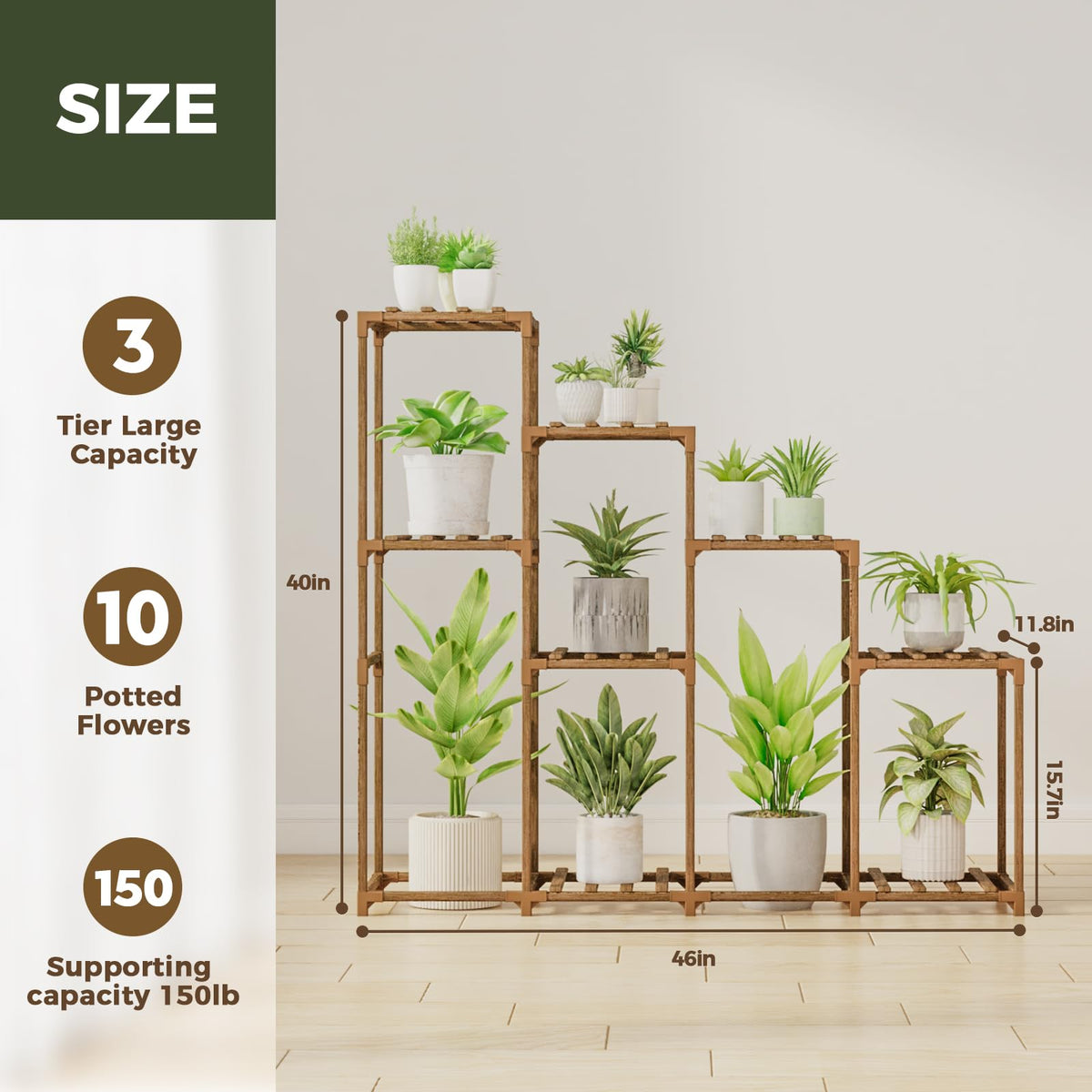 Bamworld tall plant stand dimensions 40x46x11.8 inches for spaces