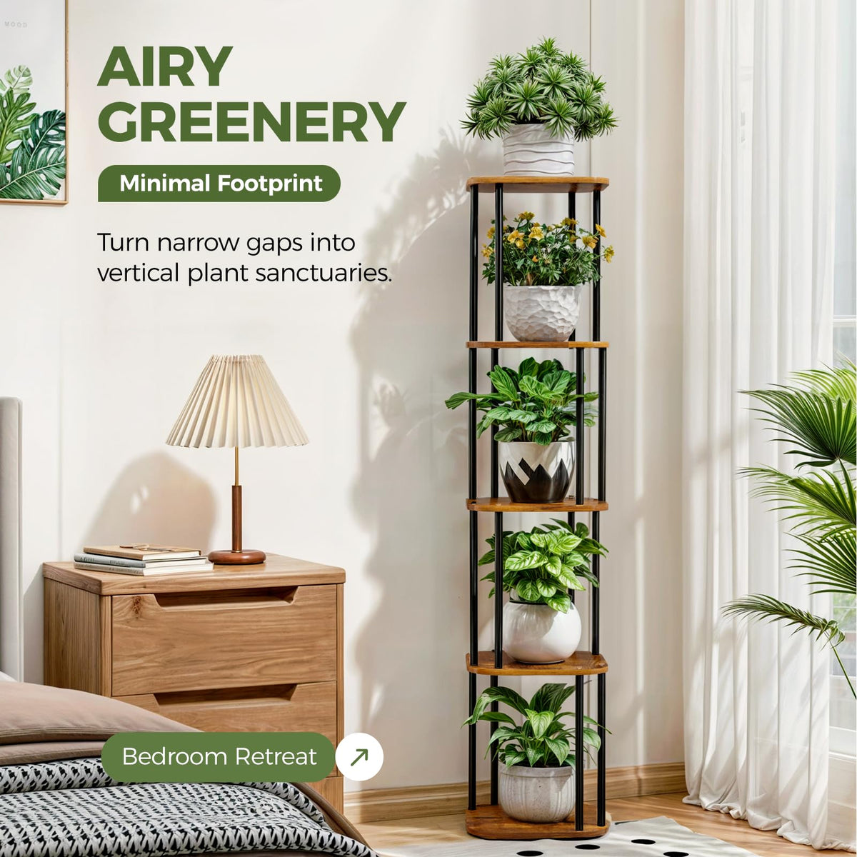 Bamworld tall plant stand heavy-duty iron tubes deliver solid stability.
