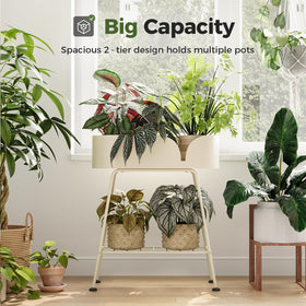 Bamworld tall plant stand indoors elevating plants toward light.