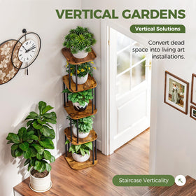 Bamworld tall plant stand waterproof wooden boards protect floors from moisture.