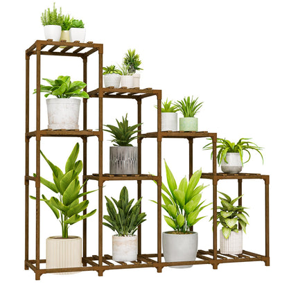 Bamworld tall plant stand with four-tier wood display for indoor plants