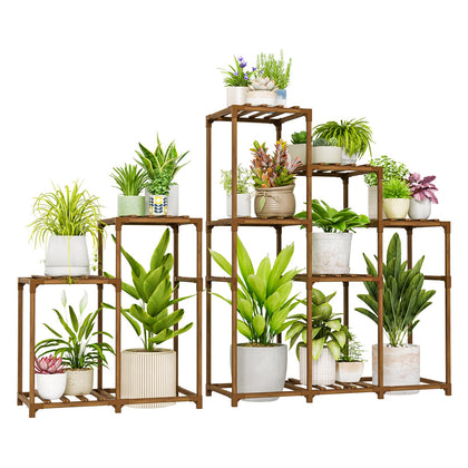 Bamworld tall plant stand with wooden shelves ideal for tall indoor plants