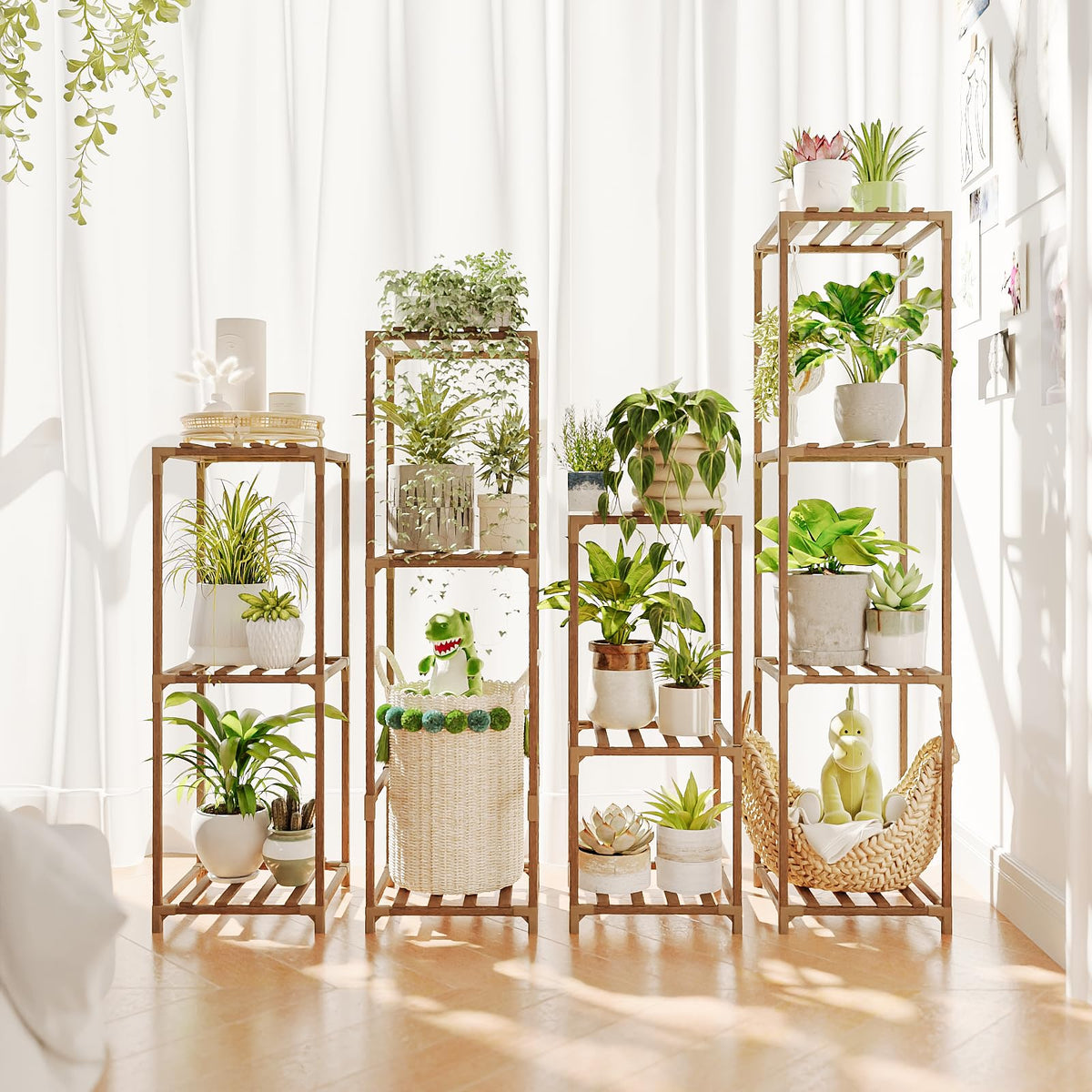 Bamworld tall plant stands four-set indoor display option.