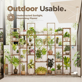 Bamworld tall wood plant rack designed for large indoor displays.