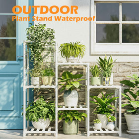 Bamworld white bamboo plant shelf adds natural decor to living spaces.