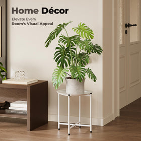 Bamworld white plant stand in living room as stylish corner display