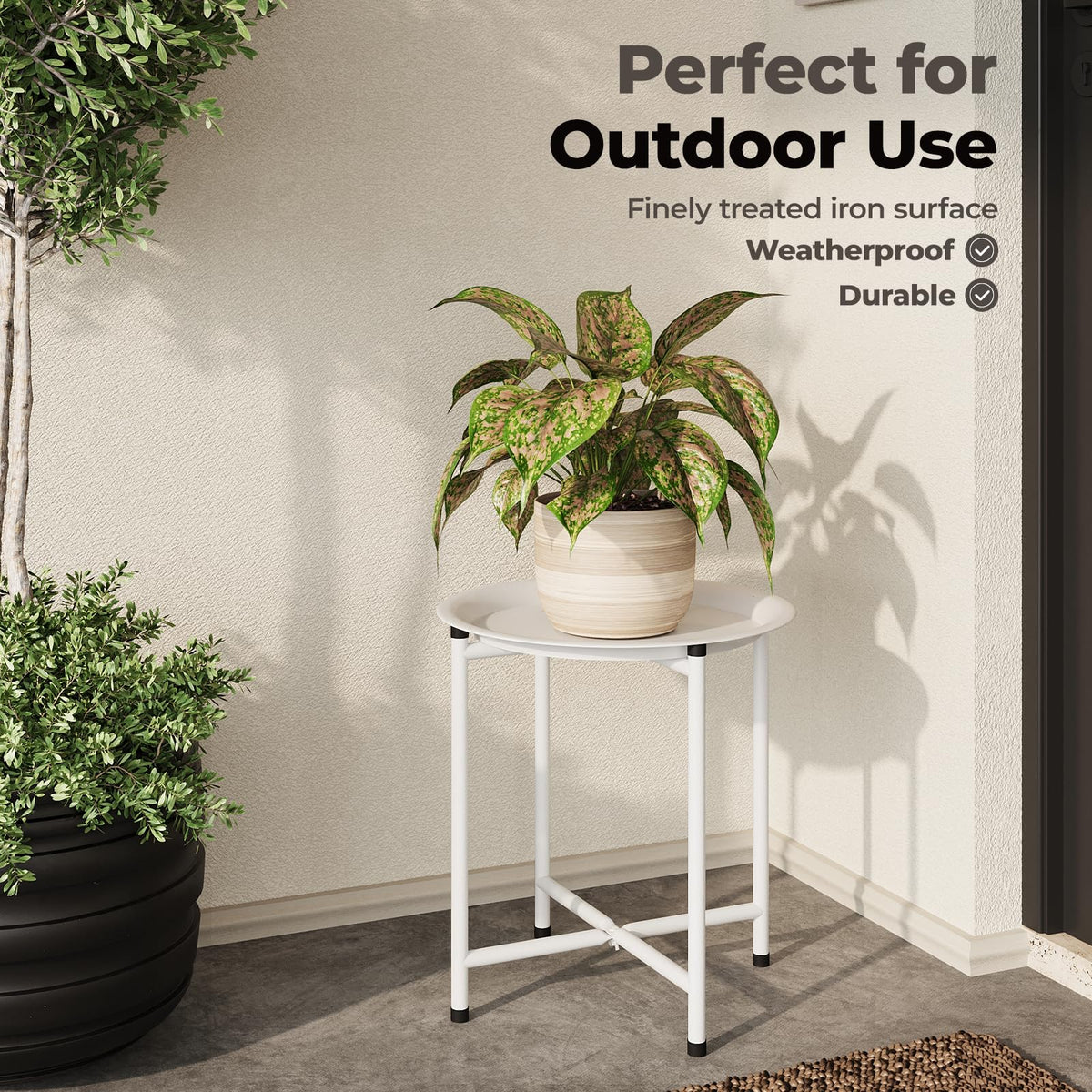 Bamworld small round side table doubles as plant stand in compact spaces