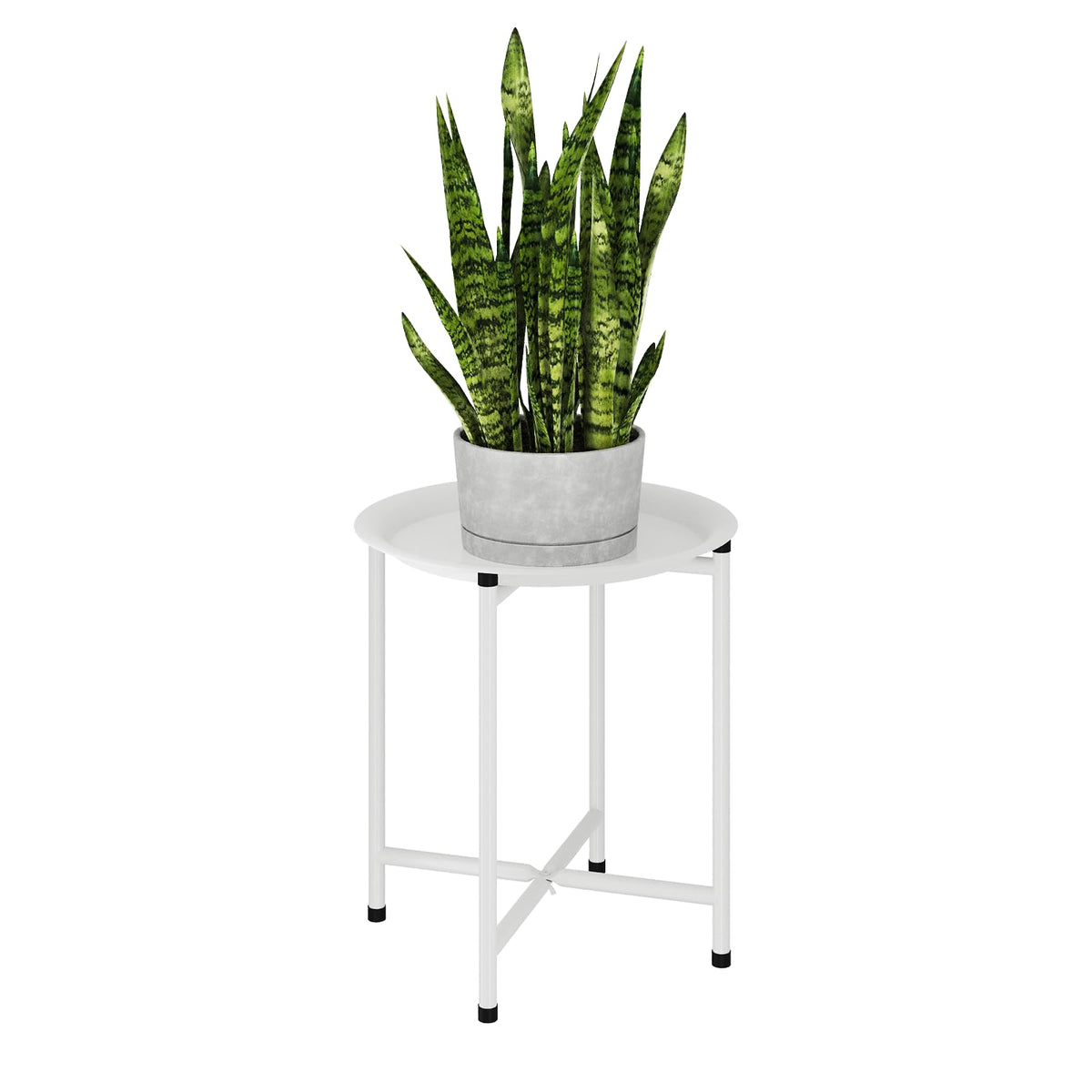 Bamworld white plant stand top view with removable tray for easy movement