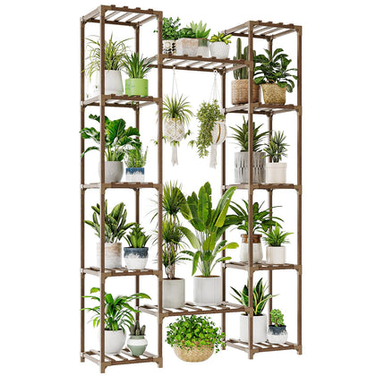 Bamworld widened plant stand 12-tier display for sunlit indoor gardening and organized pots.