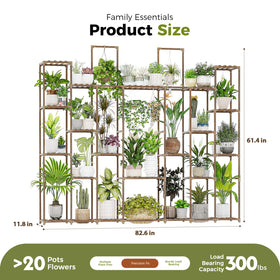 Bamworld wooden plant stand side view shows sturdy multi-level support.