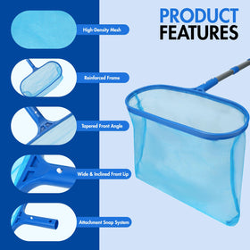 Banax Extra Large Pool Skimmer leaf collector, curved edge for quick debris pickup.