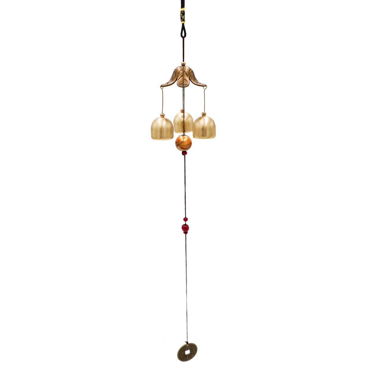 Banfeng three bells lucky wind chimes beside a garden path, evoking cheerful ambiance.