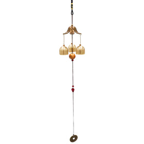Banfeng three bells lucky wind chimes beside a garden path, evoking cheerful ambiance.