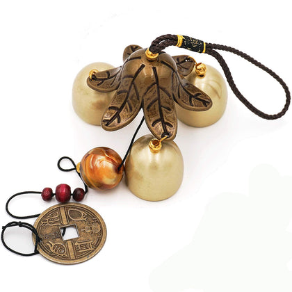 Banfeng three bells lucky wind chimes on doorway, delivering clear, relaxing pentatonic tones.