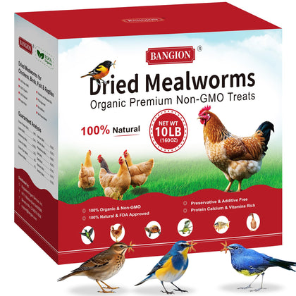 Bangion dried mealworms packaging shows premium organic non-GMO quality for poultry feed