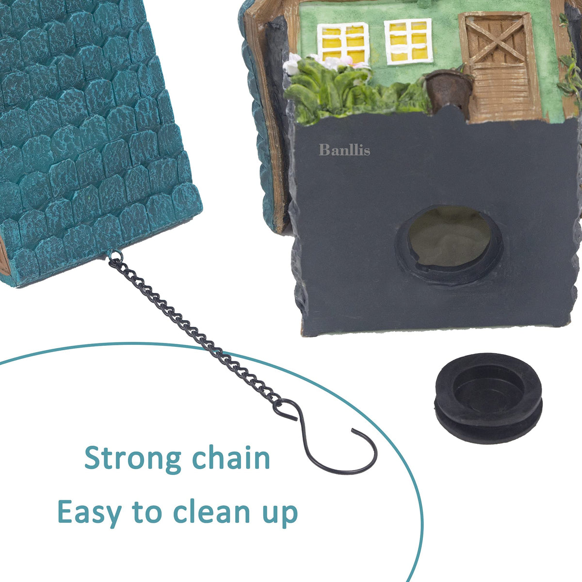 Banllis bottom cleaning plug enables easy seasonal cleaning of the bird house