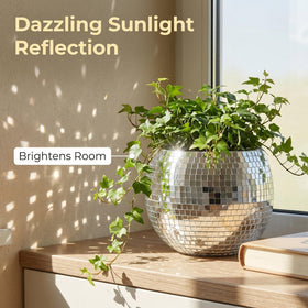 BAOBYAO disco ball planter reflective surface catches light in bright spaces