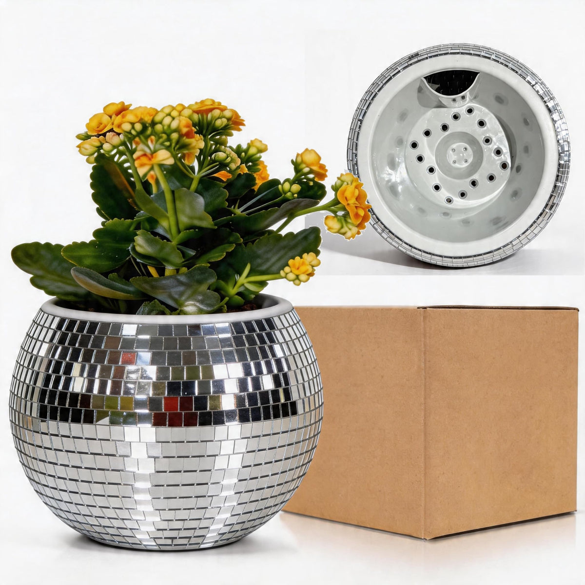 BAOBYAO disco ball planter on tabletop, stylish display for small succulents