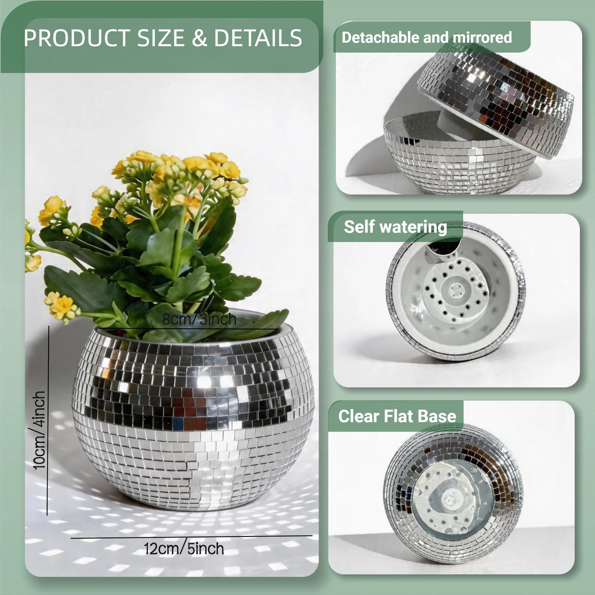 BAOBYAO disco ball vase in mirror silver highlights real or artificial florals
