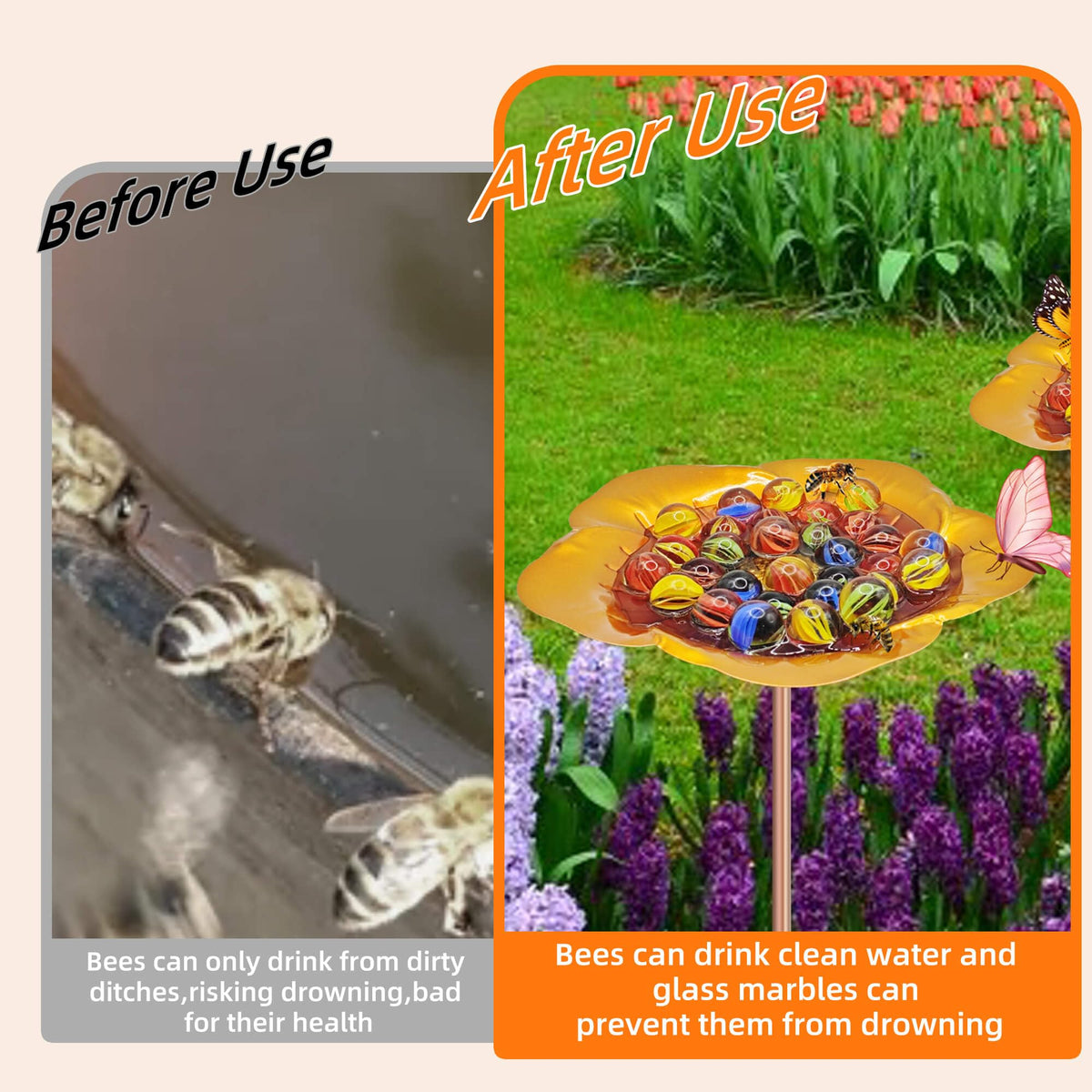 BaokiTook 30 glass marbles create a safe drinking platform for pollinators.