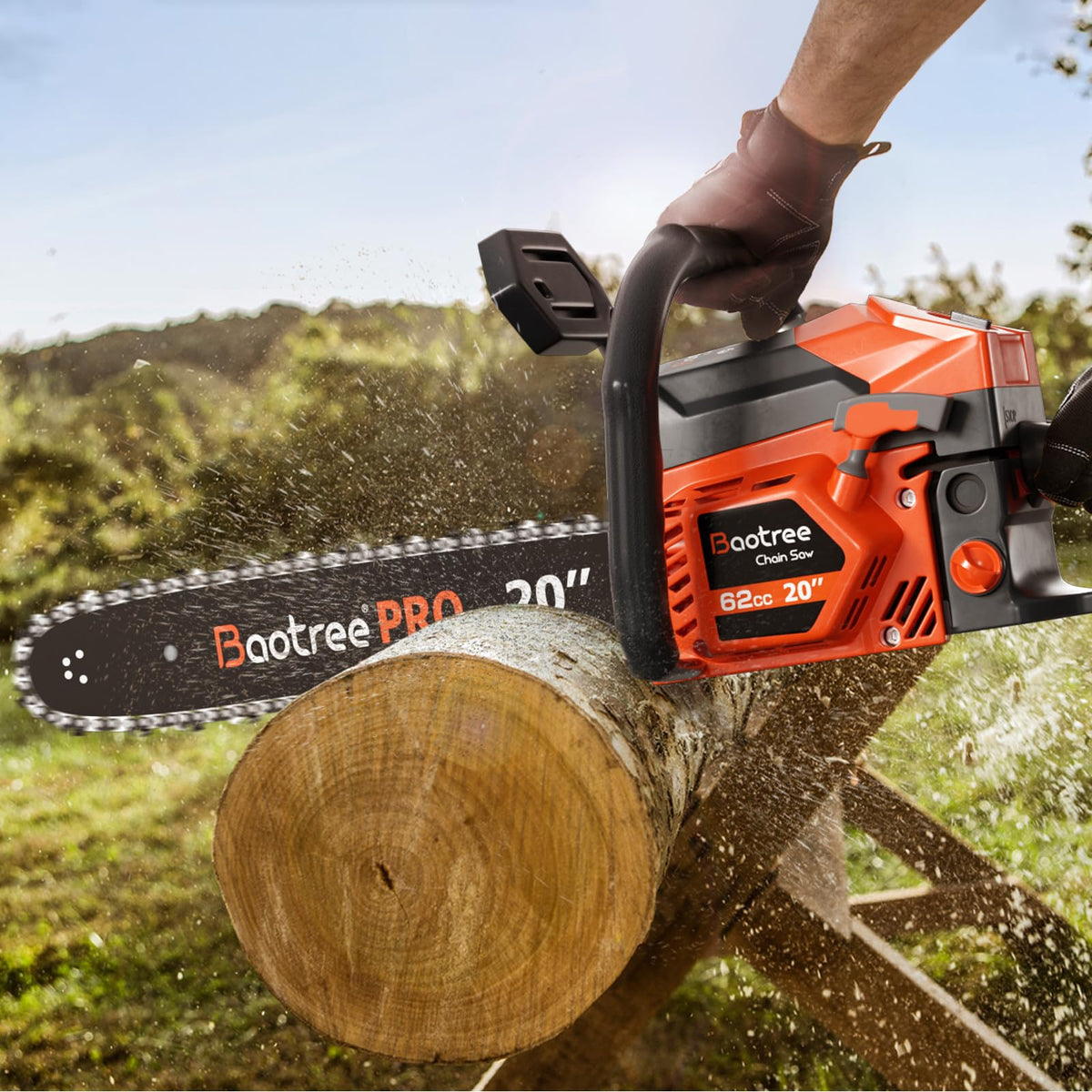 Baotree 62CC 20in chainsaw tool-free chain tensioning in action