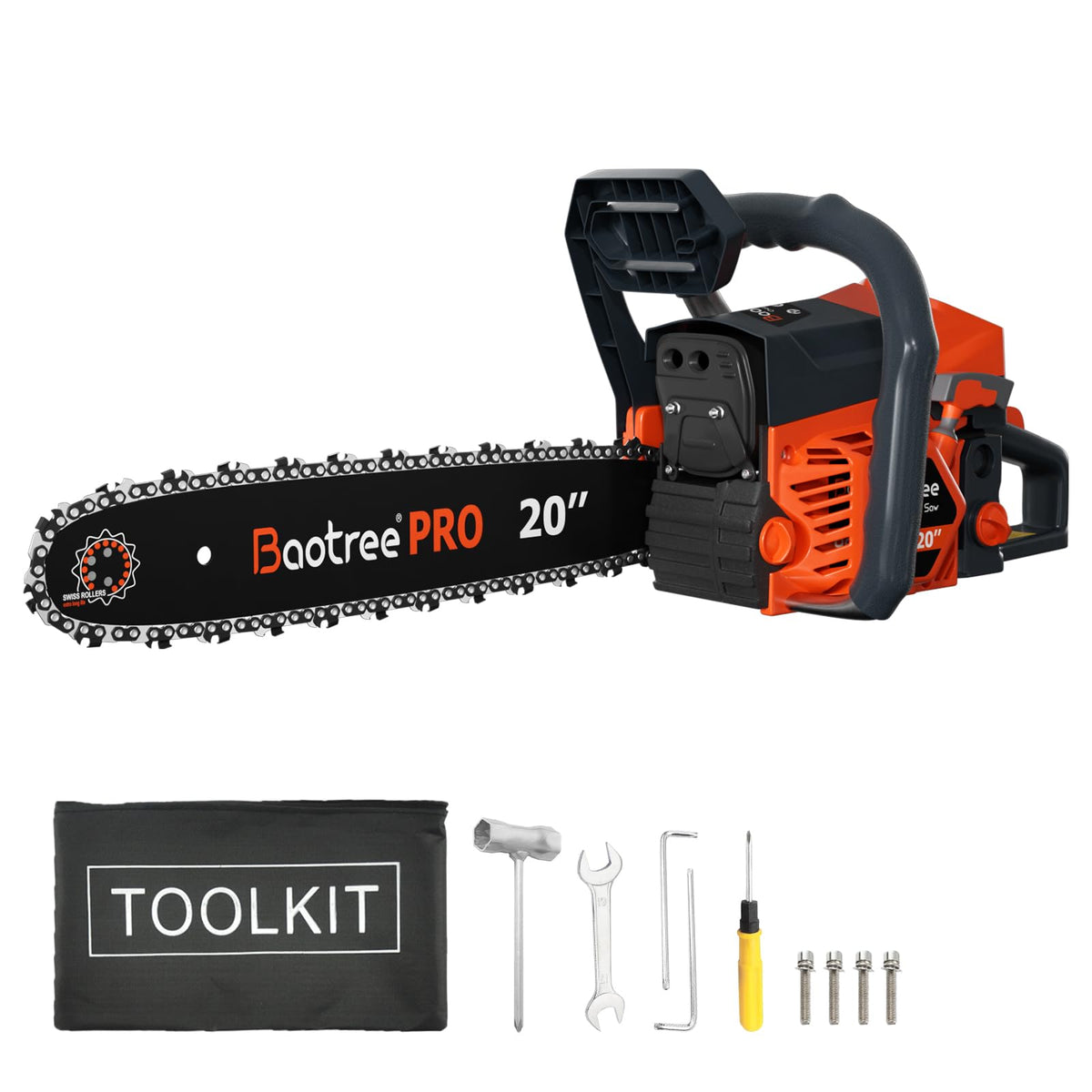 Baotree 62CC 20in chainsaw safety features including chain brake