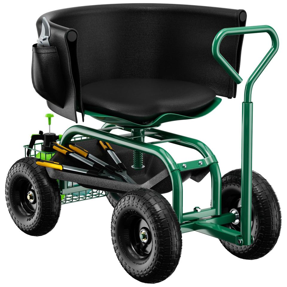 Baotree Garden Seat wheels frame shows a sturdy base for long garden sessions